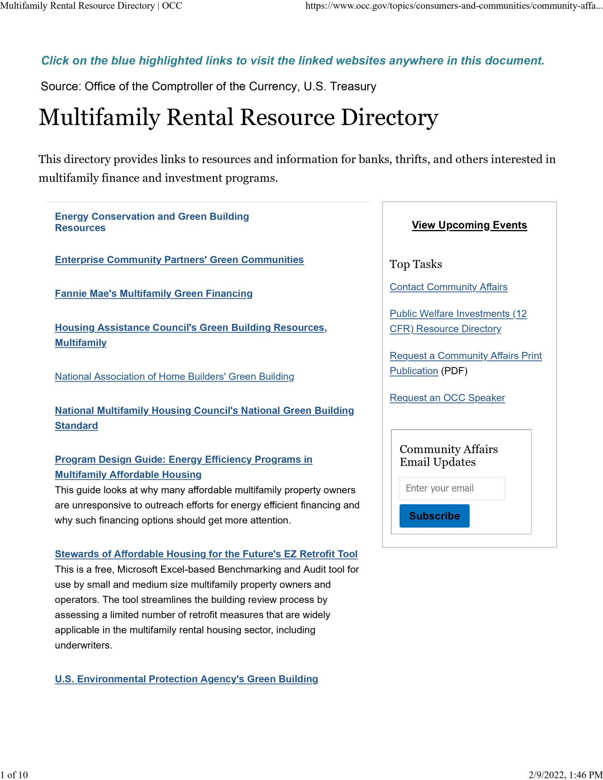 Multifamily Rental Resource Directory OCC